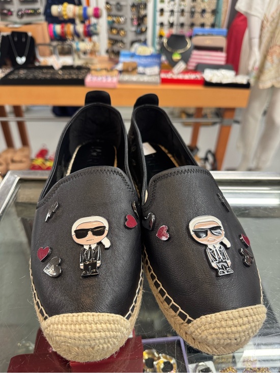 karl lagerfeld Shoes - Karl Lagerfeld Black Leather Espadrille Slippers with Red Heart Accents
